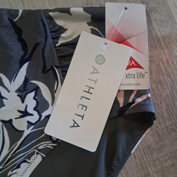 NWT Athleta Aqualuxe Wildflower High Waist Swim Bikini Bottom Sz M Ruched Gray - Picture 4 of 5